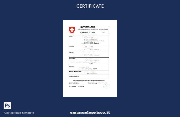 stile verificato Certificato di nascita dello stato civile svizzero Modello Word